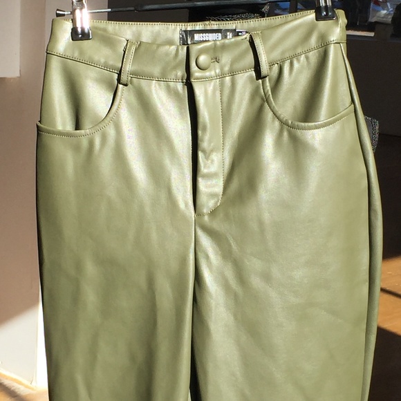 Sage green Vegan leather straight leg pants - Picture 2 of 5